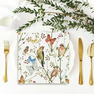 100 Pack Bird Luncheon Napkins Watercolor Butterfly Flowers Paper Decorative Nap